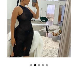 Black mesh maxi dress with bottom cut out